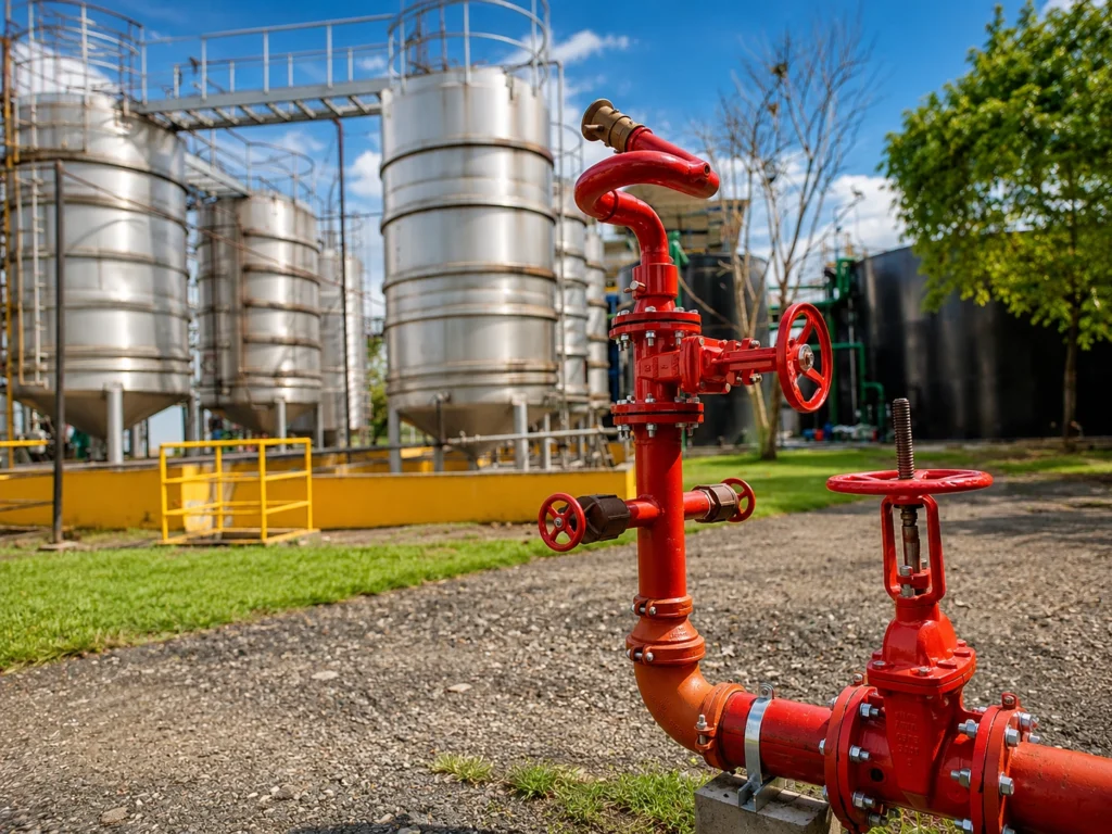 Sistema contra incendios industrial diseñado, instalado y mantenido por PJC Ingeniería.